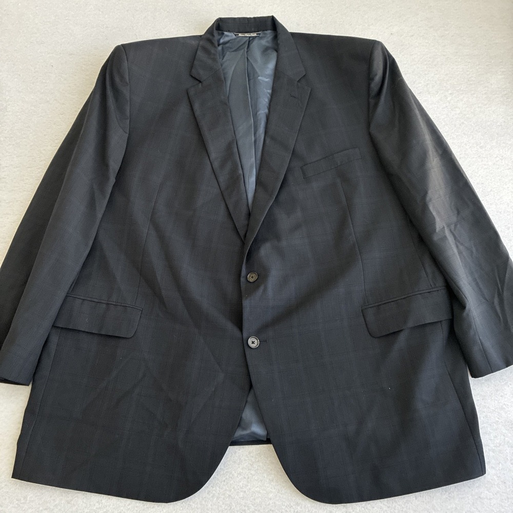 Jack Victor Napoli CT Blazer Mens 54L Blue Plaid 100% Wool Made in Canada Office